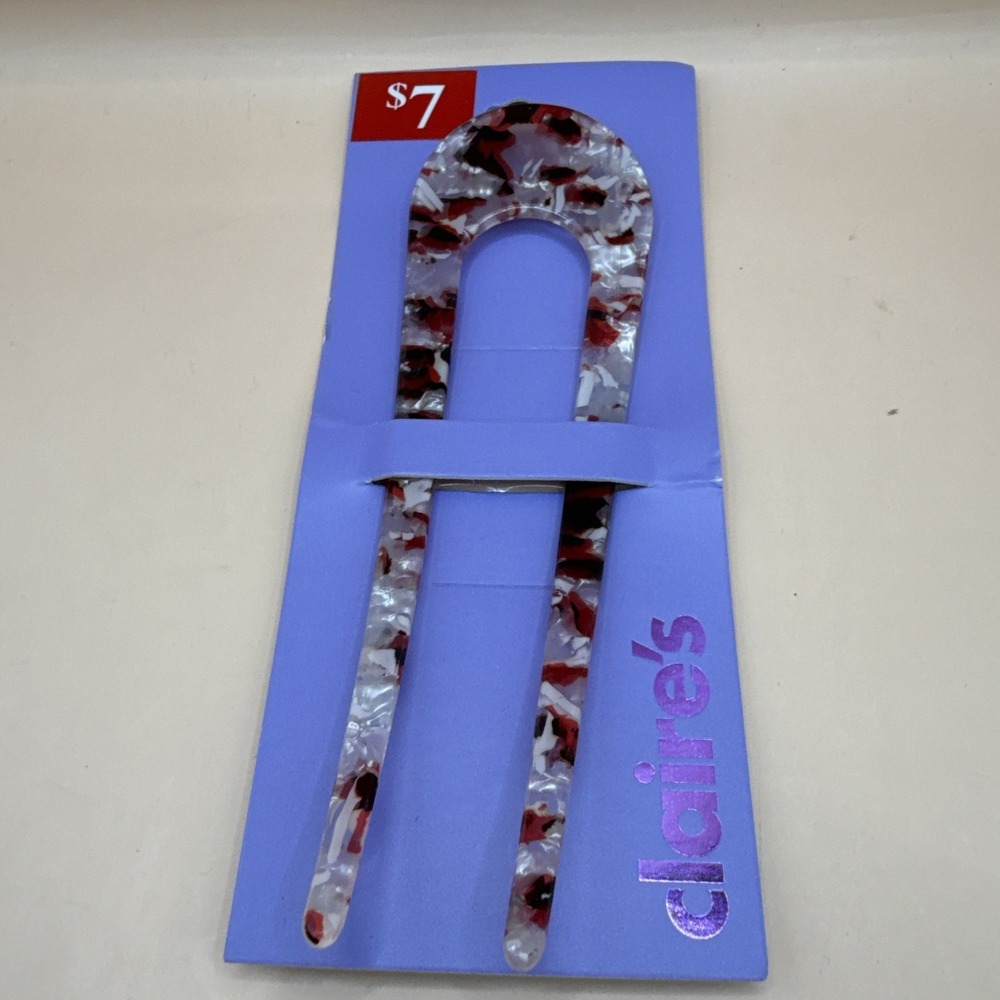Claire's Black Red White Hair Clip Pin U-shaped Pic
